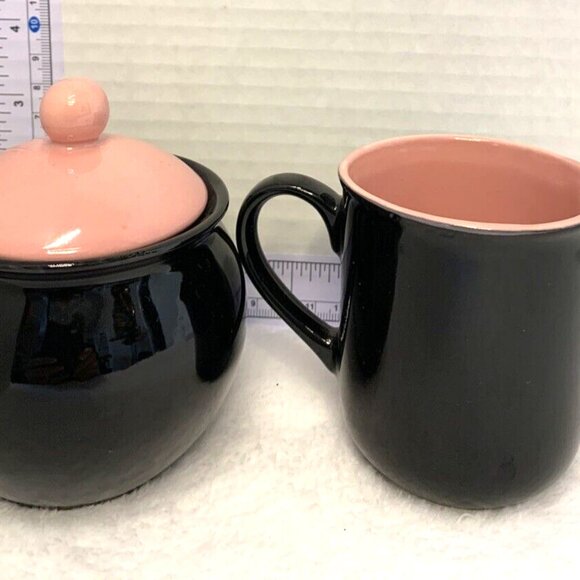 Pier 1 Imports Luminous Black and Pink Porcelain Creamer Sugar Bowl Set - Picture 4 of 6